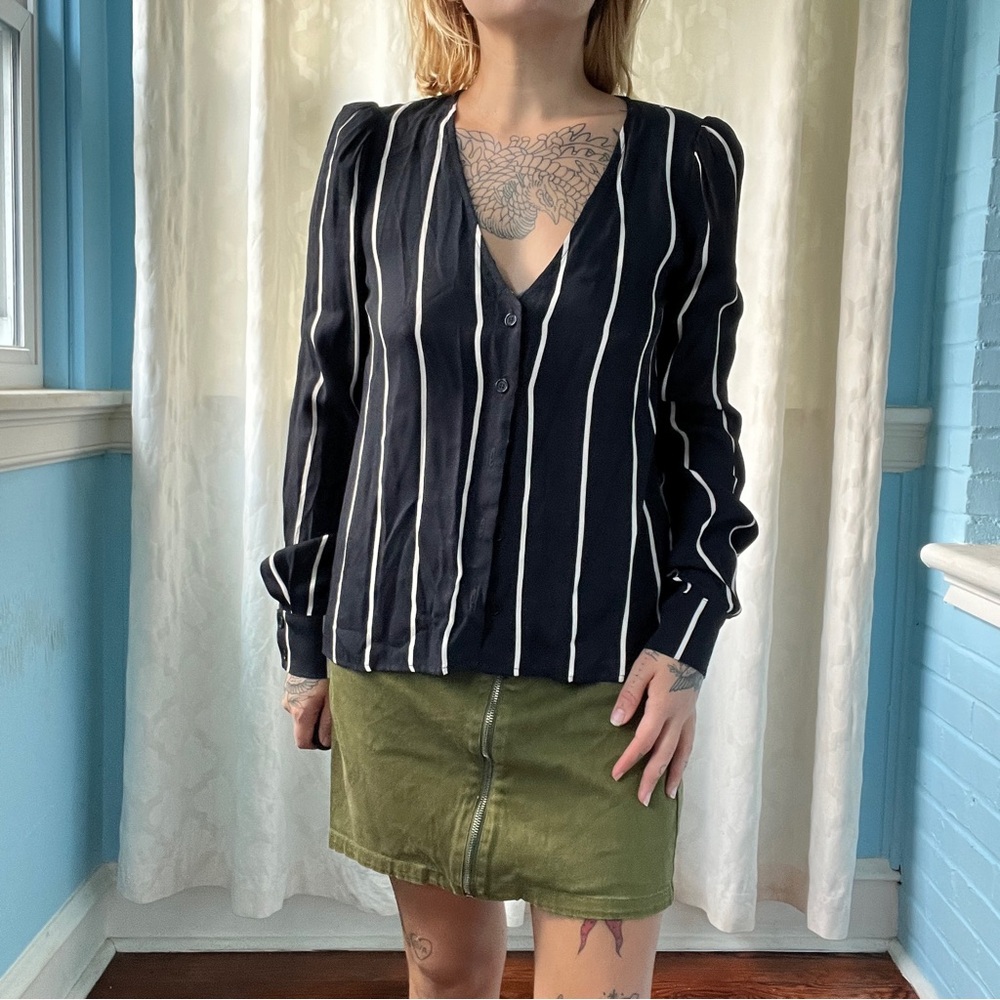 reformation black and white stripe button down blouse size medium